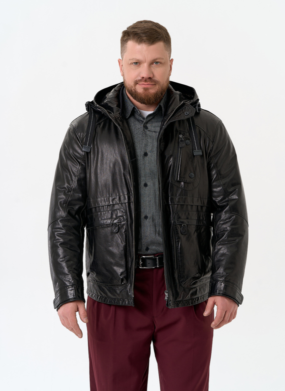 Мужская куртка из натуральной кожи с капюшоном