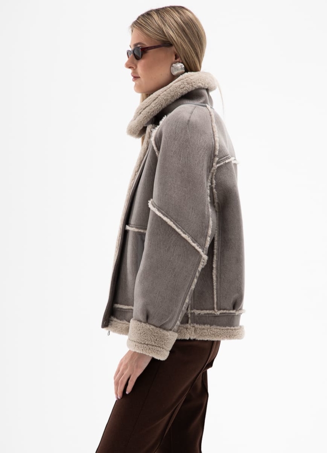 Женская короткая дубленка из эко кожи  модель № 31867 в рассрочку