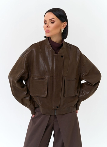 Женская куртка бомбер из натуральной кожи фото