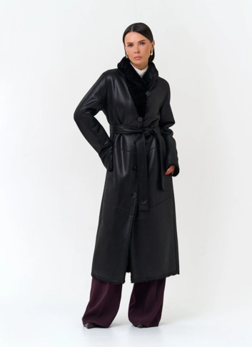 Женская удлиненная дубленка из эко замши