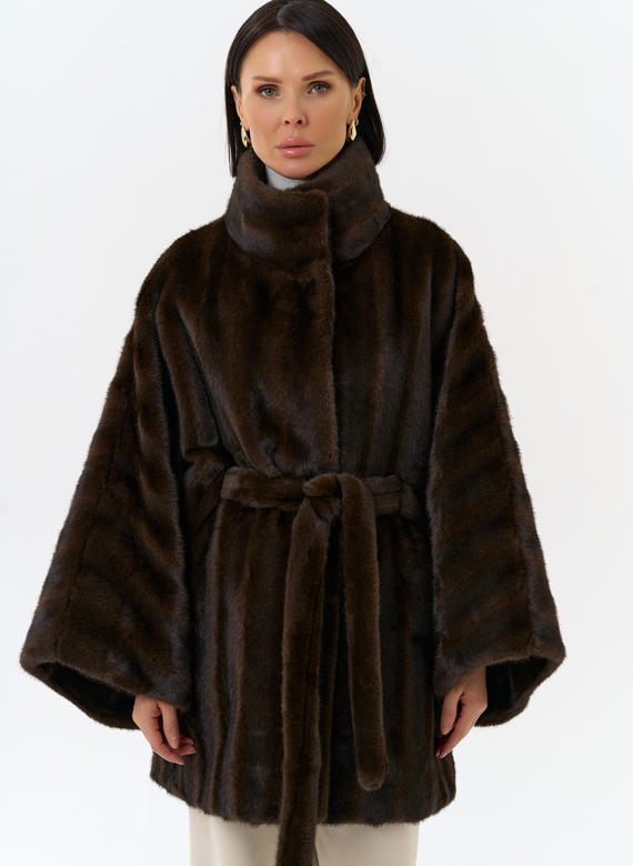 Женская шуба из эко меха с воротником стойкой