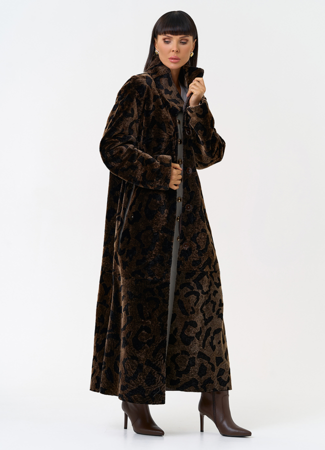 Женская натуральная дубленка с леопардовым принтом модель № 31479 универмаг малина