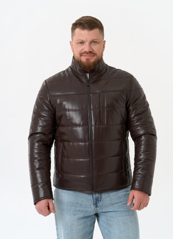 Мужская куртка из натуральной кожи с воротником стойкой Мужская куртка из натуральной кожи с воротником стойкой