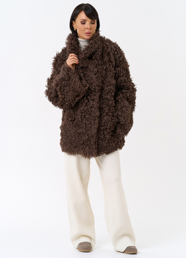 Женская двухсторонняя дубленка с воротником стойкой  модель № 31913 в рассрочку