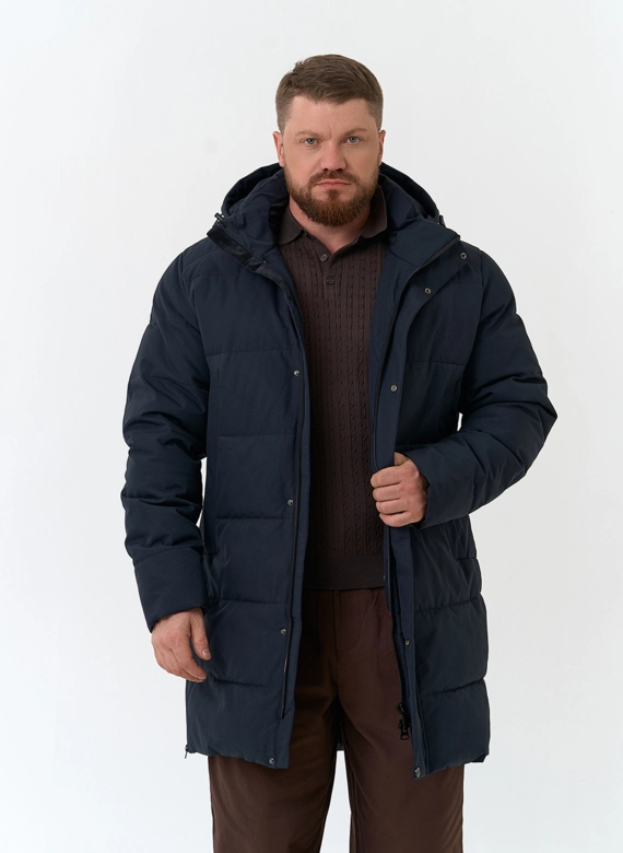 Мужской удлиненный пуховик с капюшоном фото