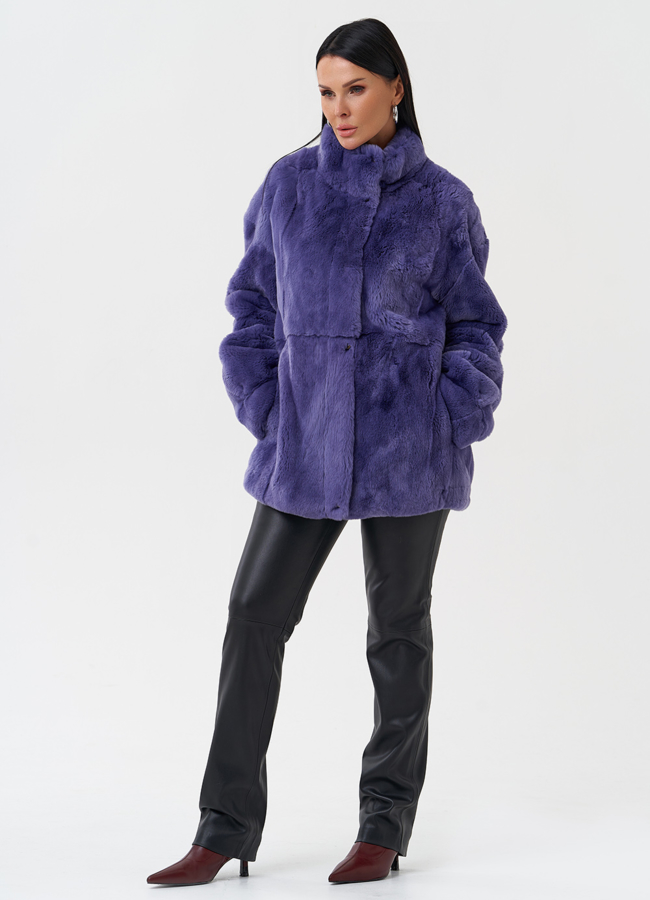 фото Яркая шуба из меха кролика модель № 27633