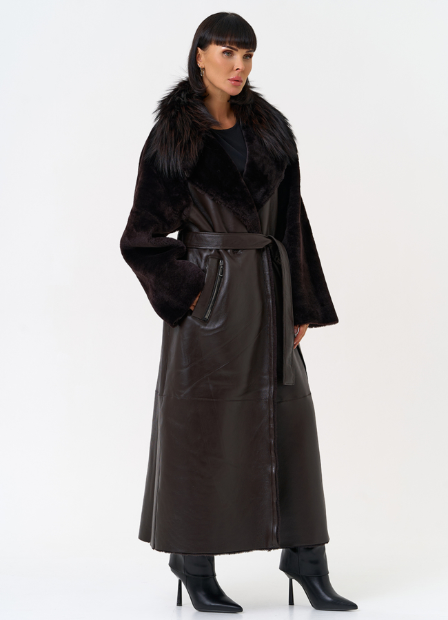 Женская натуральная дубленка с воротником из меха лисы модель № 31609 в рассрочку