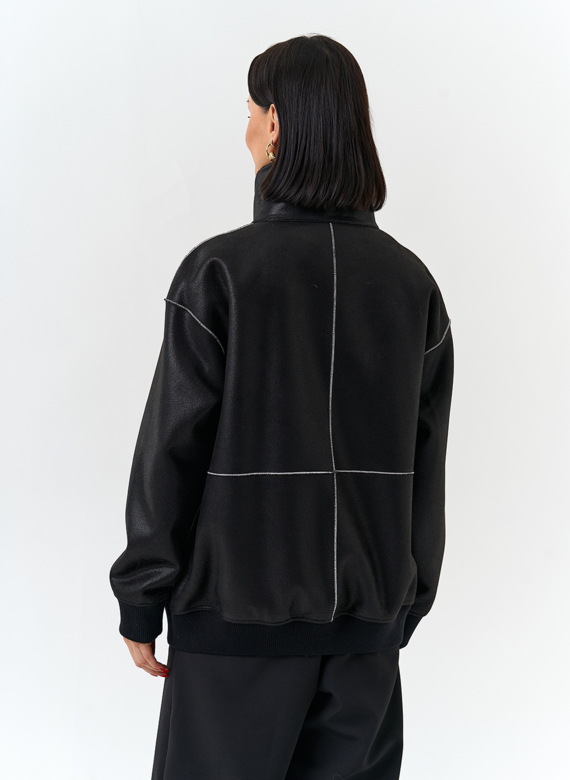 Женский бомбер из эко замши черного цвета