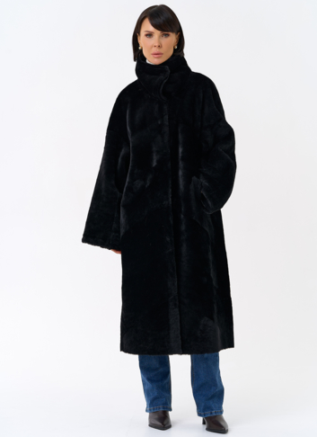 Женская натуральная дубленка черного цвета