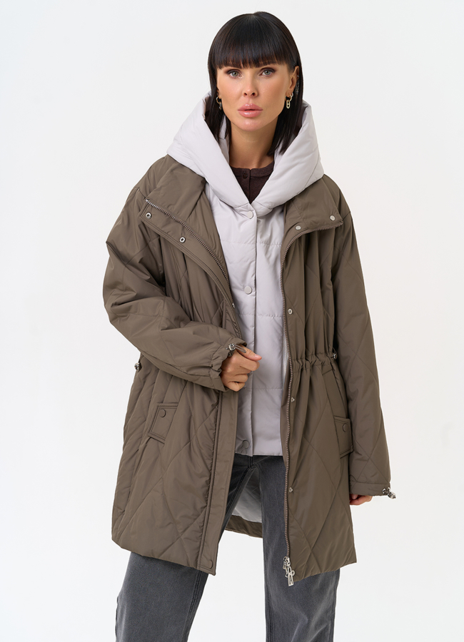 Женская удлиненная куртка со съемным капюшоном модель № 31548 меха малина