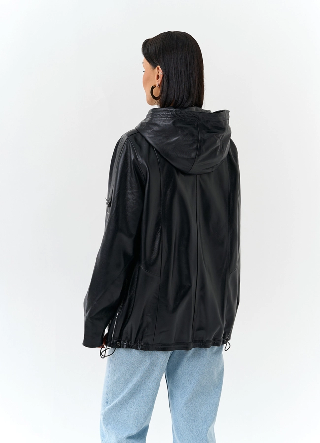 Женская куртка из натуральной кожи с капюшоном модель № 32875 в кредит