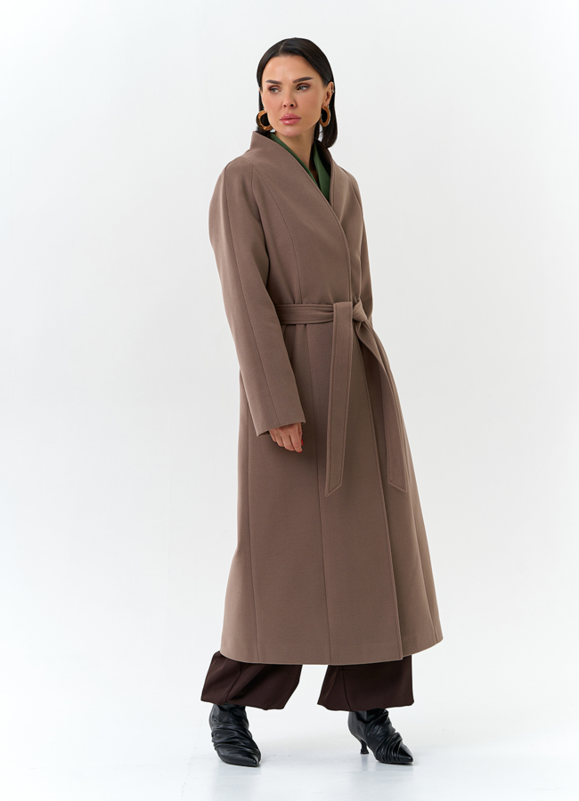 Женское пальто с поясом модель № 32686 универмаг малина