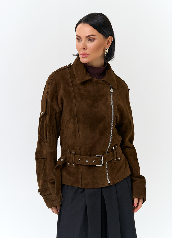 Женская куртка из натуральной замши с поясом модель № 32887 универмаг малина