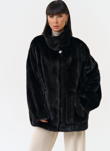 Женская шуба из скандинавской норки с воротником стойкой