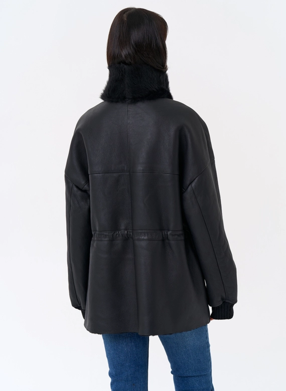 Женская натуральная дубленка с воротником стойкой