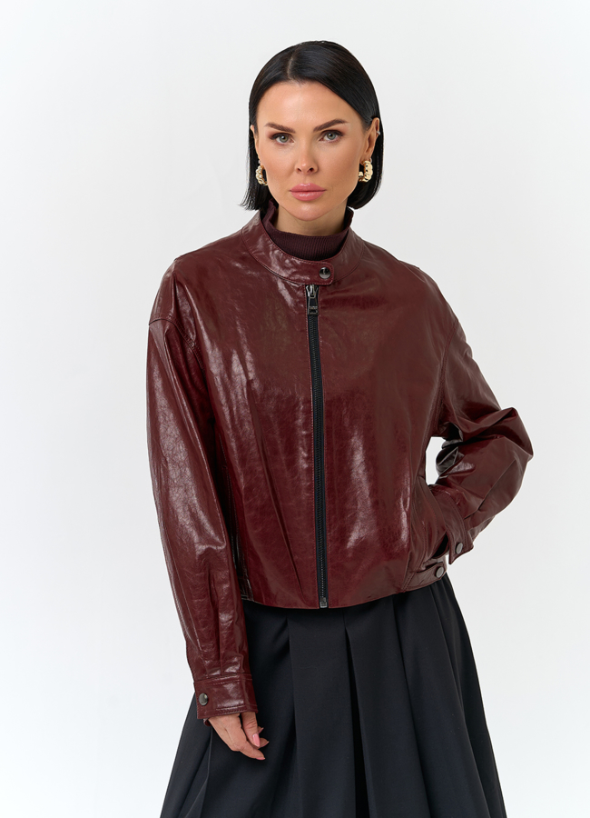 Куртка из натуральной кожи бордового цвета модель № 32845 универмаг малина