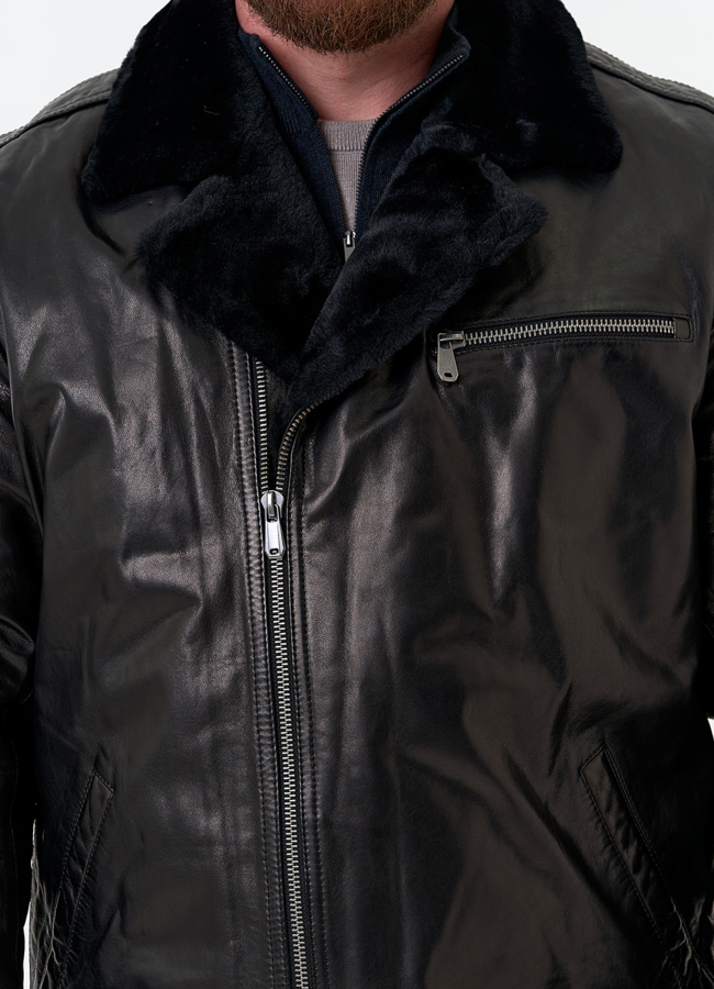 Куртка из натуральной кожи с воротником из овчины модель № 31420 универмаг малина