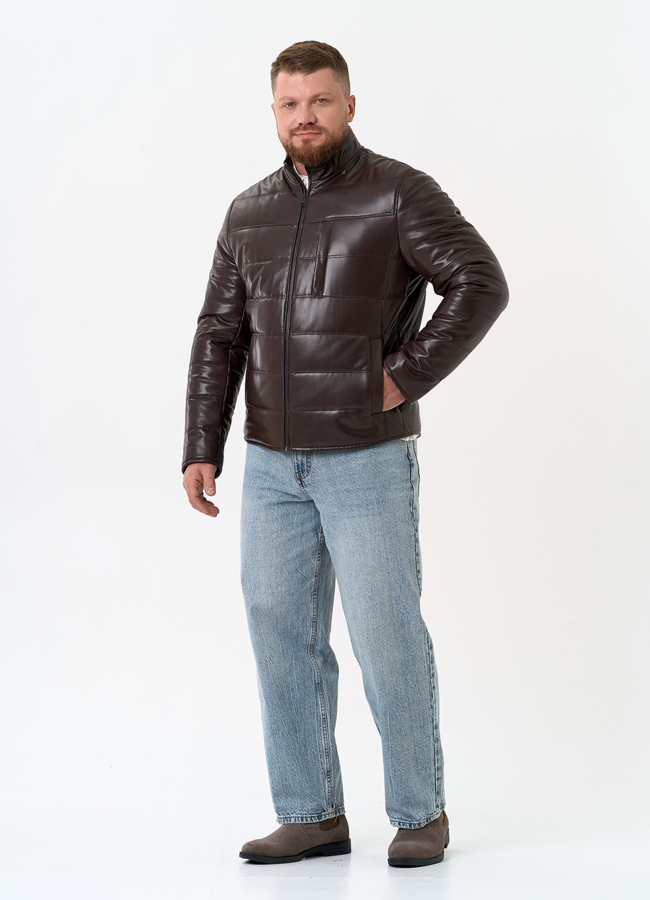 Мужская куртка из натуральной кожи с воротником стойкой модель № 32546 в рассрочку