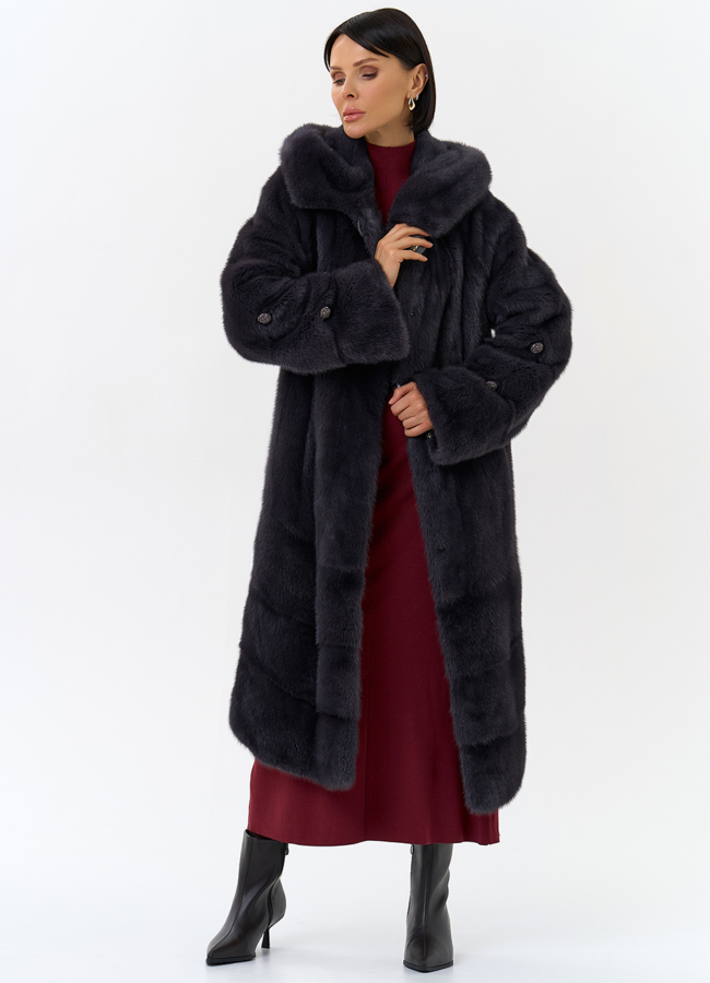 Шуба из меха норки с капюшоном модель № 30670 универмаг малина