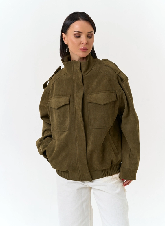 Женская куртка бомбер из эко замши