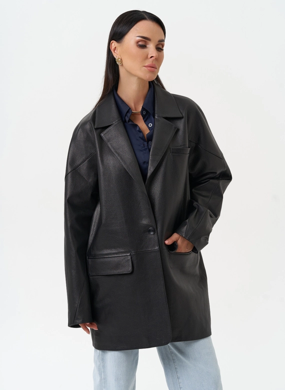 Жакет из натуральной кожи черного цвета
