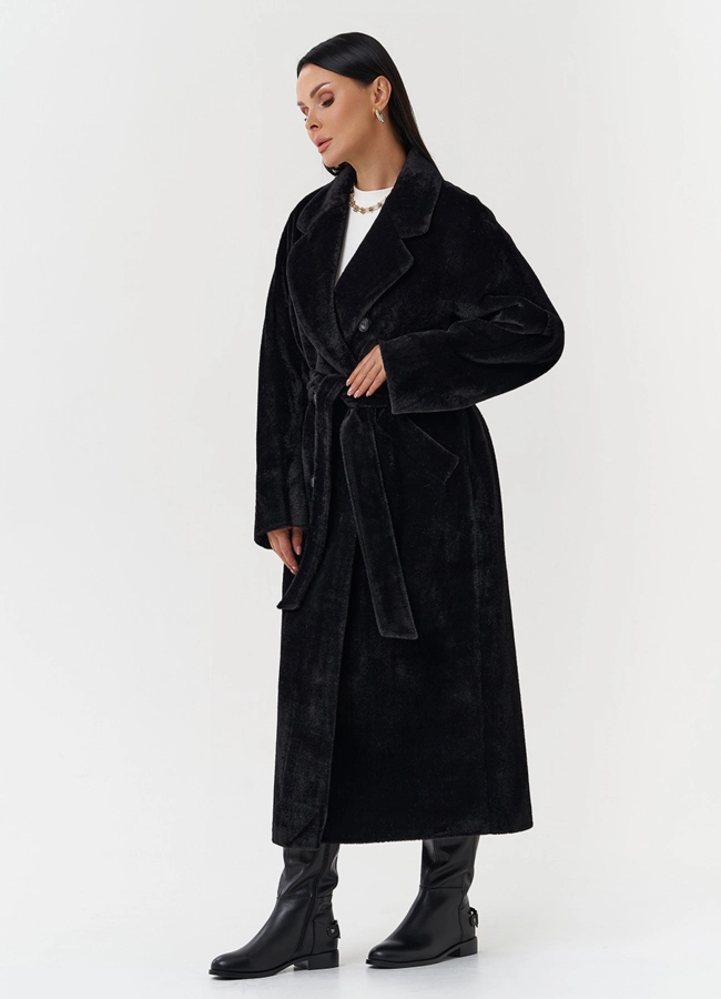 Утепленное пальто из эко меха модель № 28104 в кредит