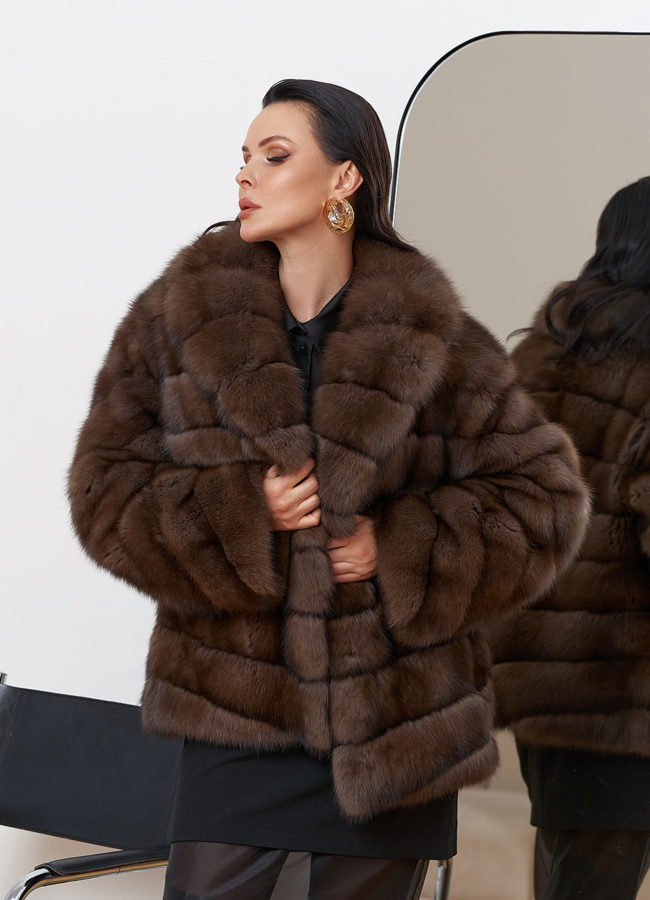 Шуба из баргузинского соболя модель № 29879 меха малина