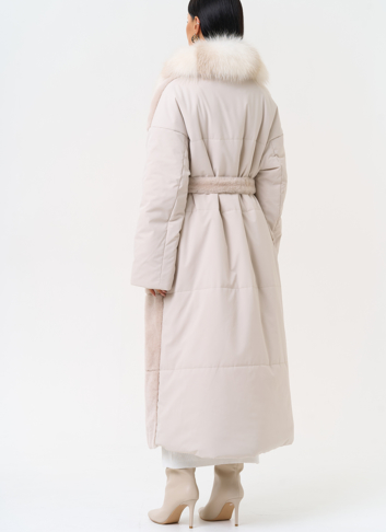Комбинированное женское пальто из меха овчины с поясом