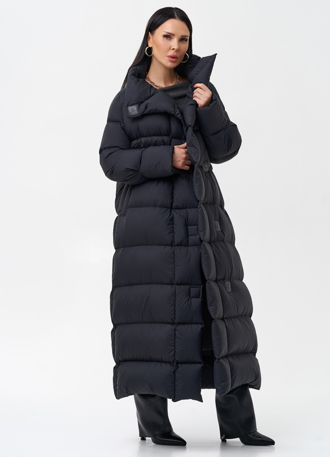 Женский пуховик черного цвета  модель № 28974 универмаг малина