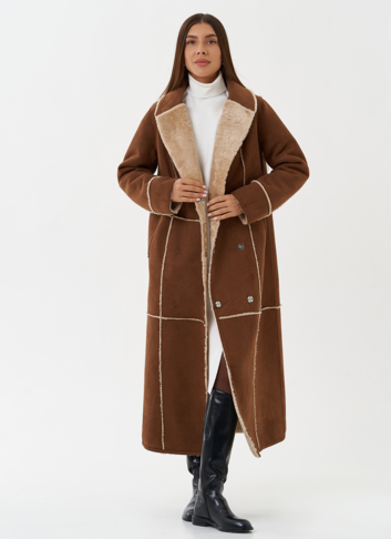 Двухсторонняя дубленка из эко кожи с мехом енота