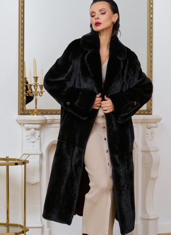 Женская шуба из меха норки blackglama с поясом