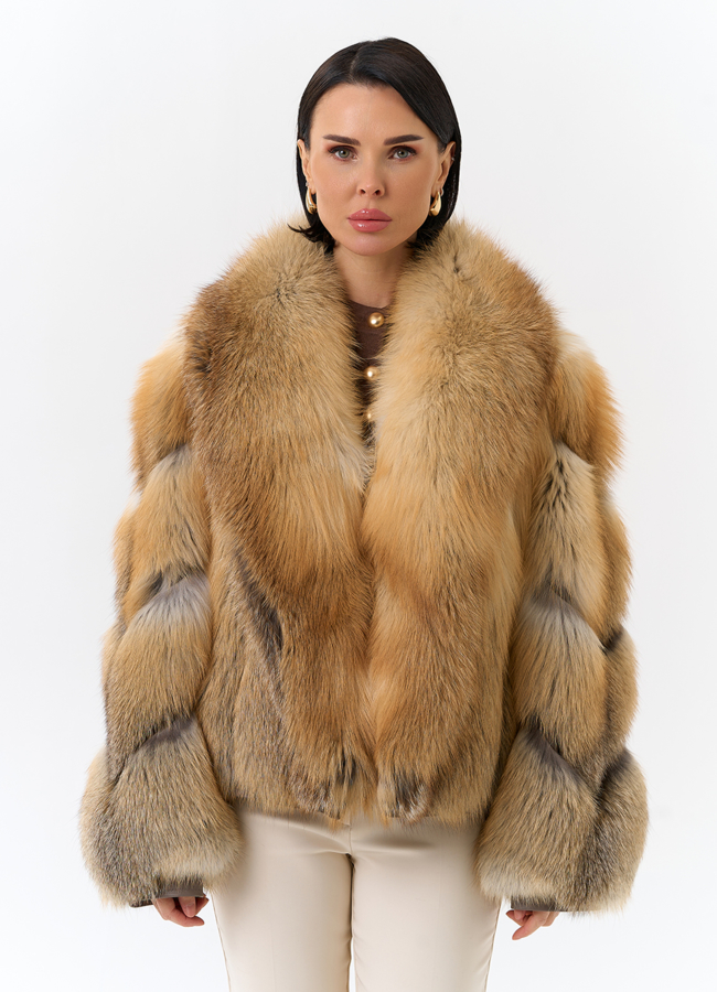 Укороченная шуба из меха рыжей лисы модель № 32501 универмаг малина