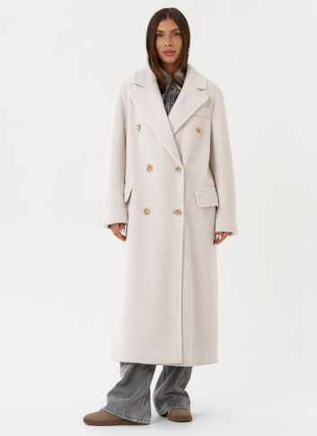 Длинное пальто из шерсти с английским воротником