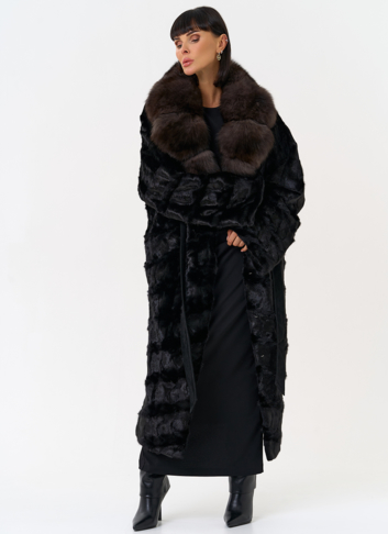 Женская шуба из меха норки с воротником из меха песца