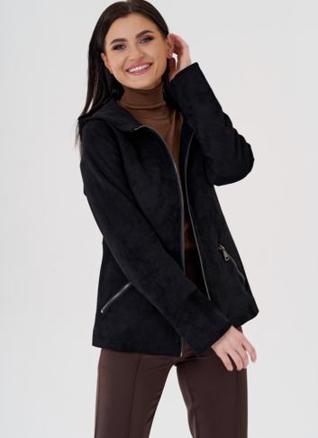 Куртка из эко замши с капюшоном