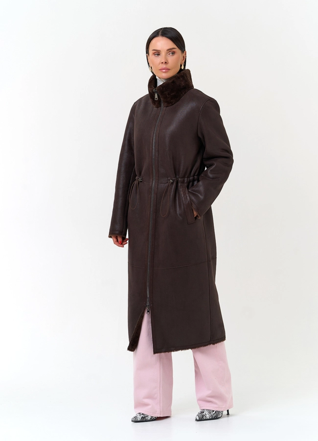 Женская дубленка из эко замши модель № 33910 в рассрочку