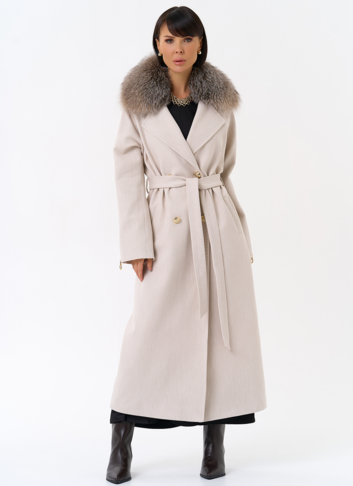 Утепленное женское пальто с английским воротником из меха лисы Утепленное женское пальто с английским воротником из меха лисы