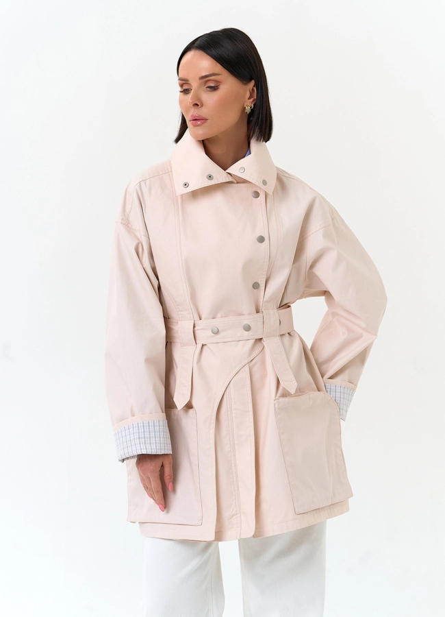 Женский светлый плащ с поясом модель № 33193 универмаг малина