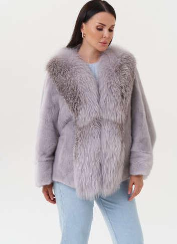 Укороченная норковая шуба с чернобуркой