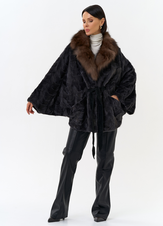 Шуба из меха норки с воротником из меха лисы модель № 31302 в кредит