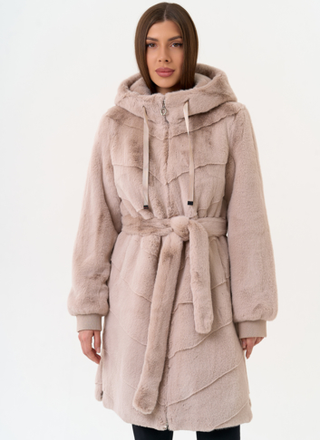 Женская шуба из эко меха с капюшоном