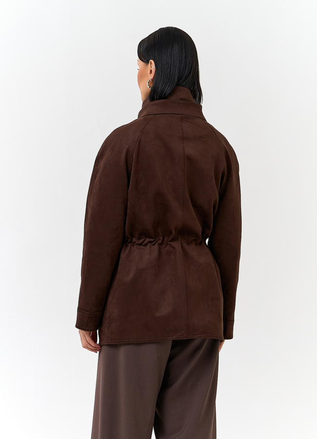 фото Женская куртка из эко замши с воротником стойкой модель № 32796