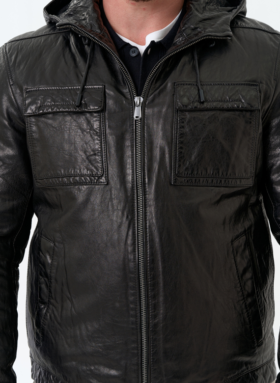 Мужская утепленная куртка из натуральной кожи