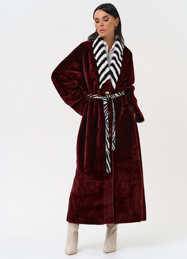 Двусторонняя женская дубленка из овчины SATINO модель № 31398 универмаг малина