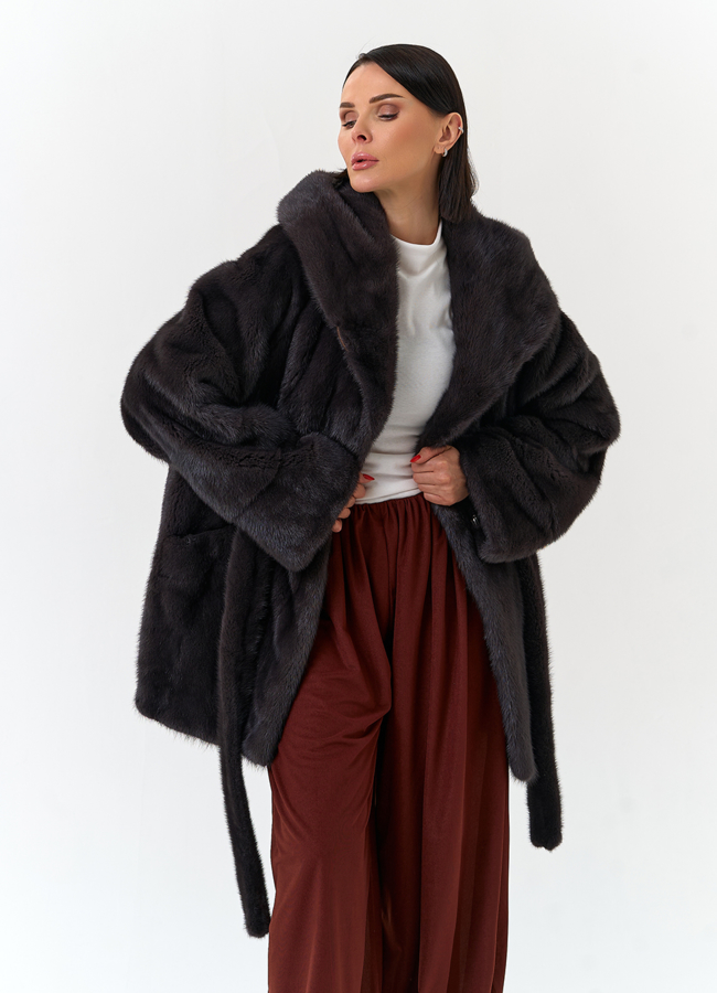 Шуба из меха норки с капюшоном модель № 31875 универмаг малина