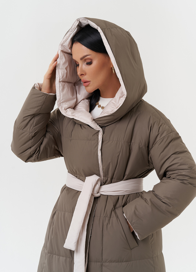 Двухсторонний пуховик с капюшоном модель № 28818 универмаг малина