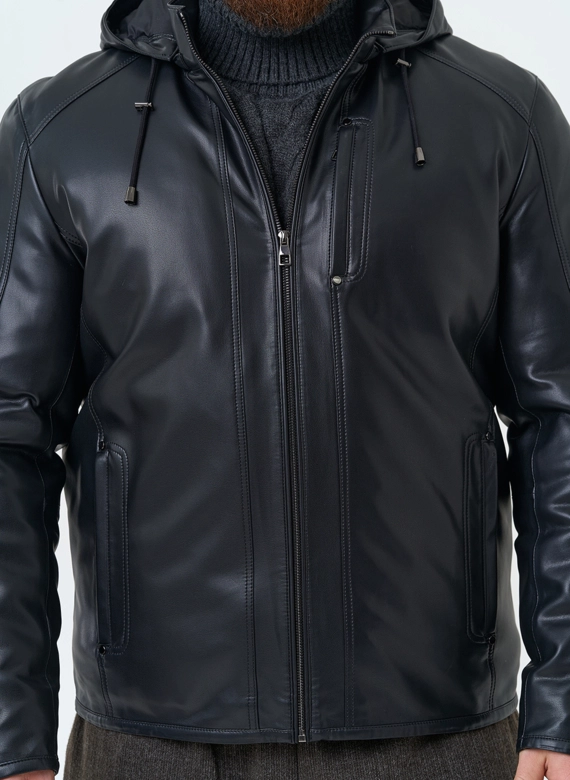 Мужская куртка из эко кожи с капюшоном  фото