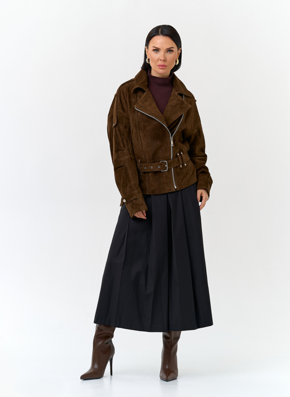 Женская куртка из натуральной замши с поясом