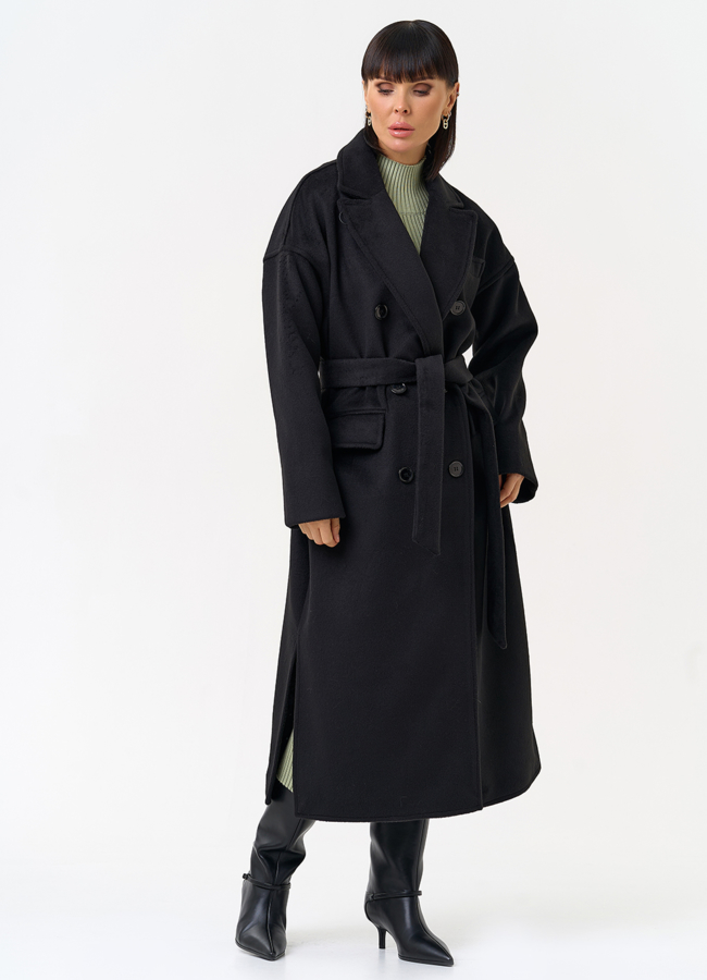 Женское двубортное пальто черного цвета модель № 31623 в кредит