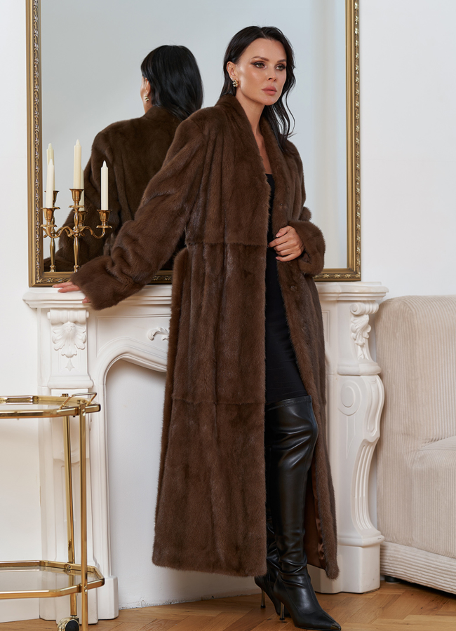 Женская длинная шуба из меха норки модель № 30692 в рассрочку